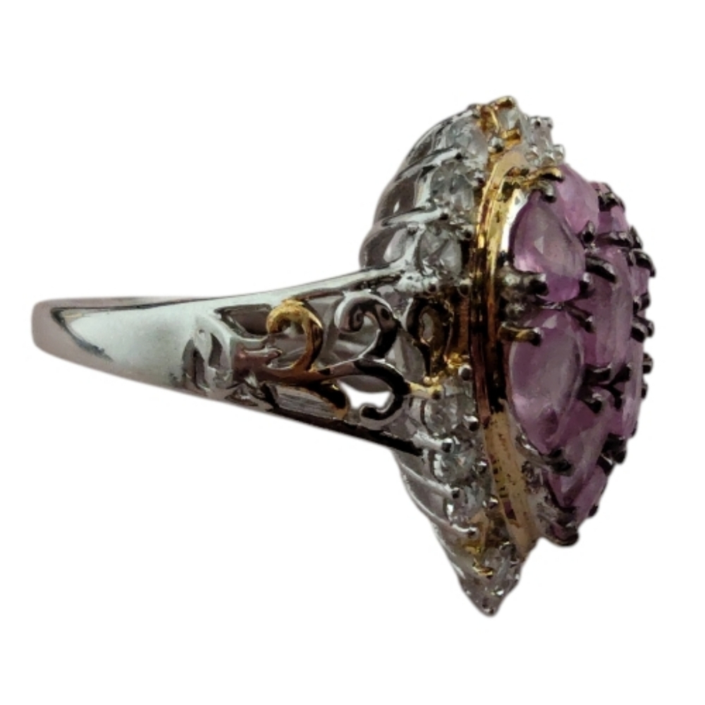 D’Joy Ilakaka Hot Pink Sapphire & White Zircon Blushing Heart Ring Size 6 - Picture 5 of 8